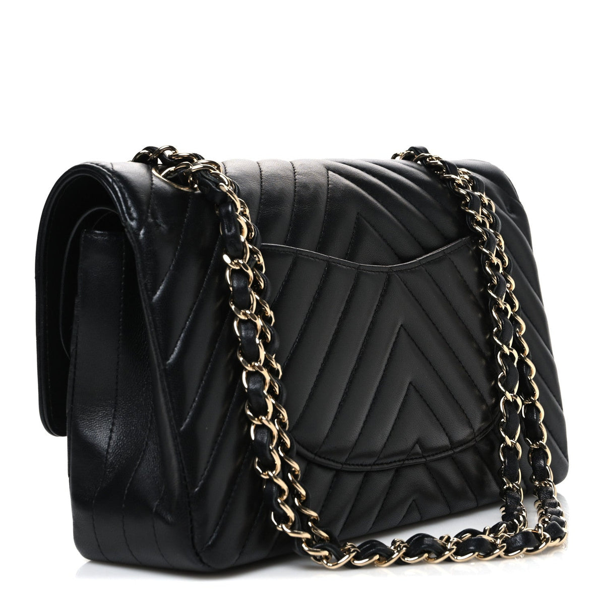 Lambskin Chevron Quilted Medium Double Flap Black At My store