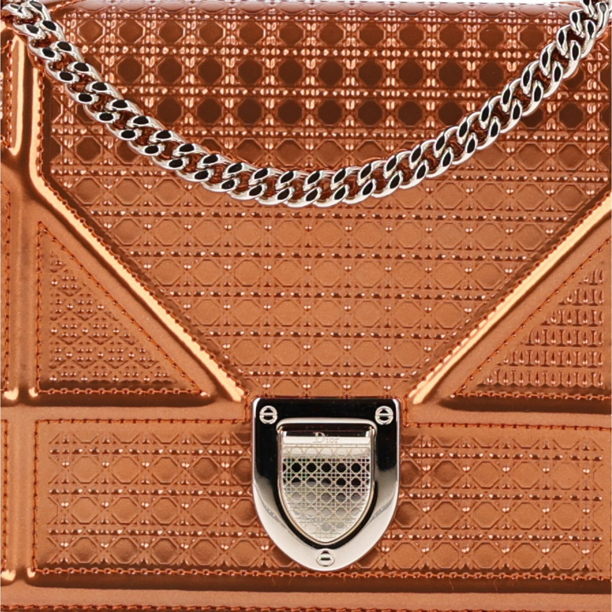 Metallic Patent Micro-Cannage Diorama Wallet on Chain Pouch Orange AT My store