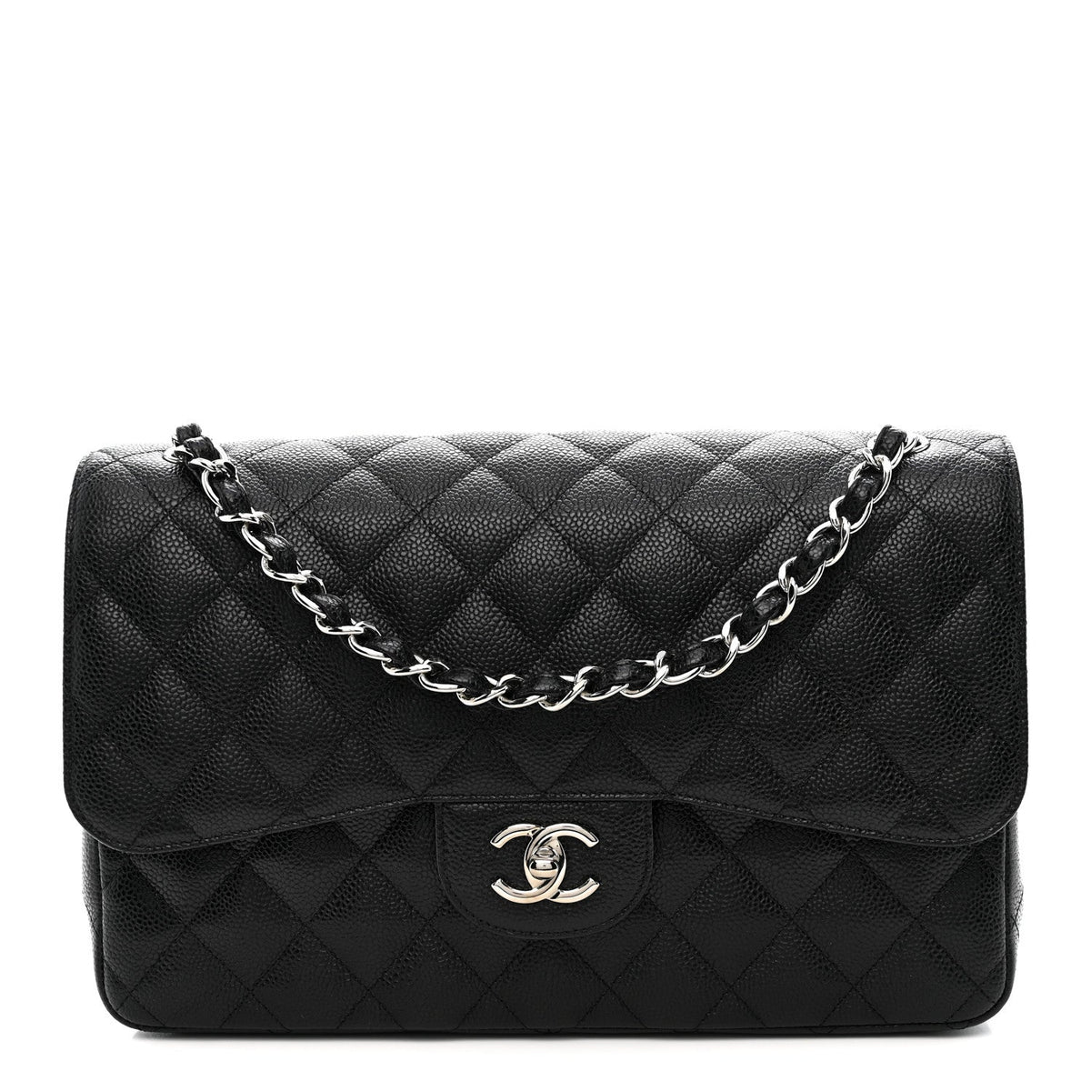 Caviar Quilted Jumbo Double Flap Black At My store