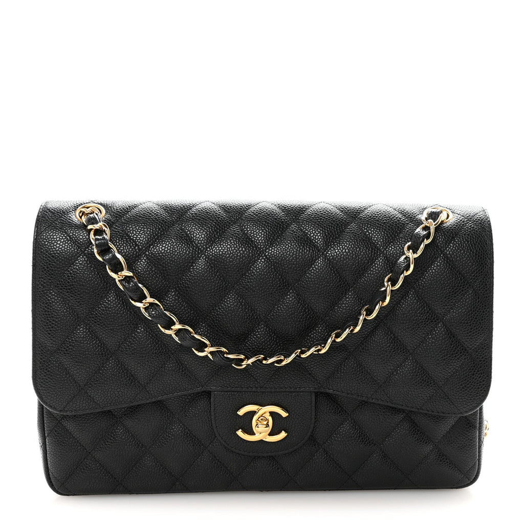 Caviar Quilted Jumbo Double Flap Black At My store