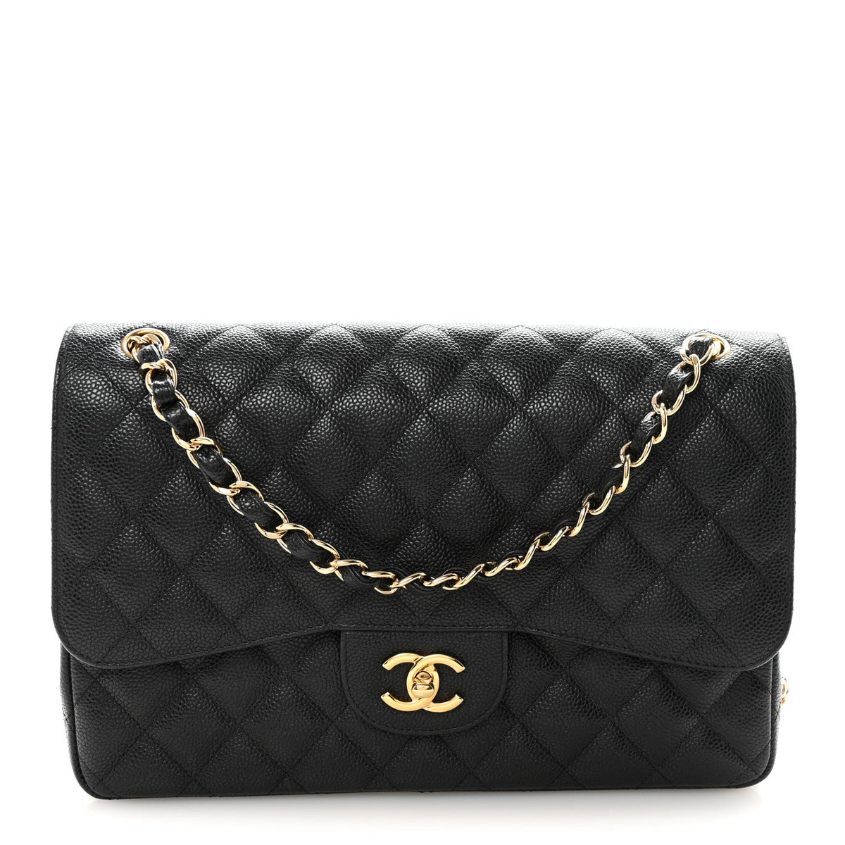 Caviar Quilted Jumbo Double Flap Black At My store