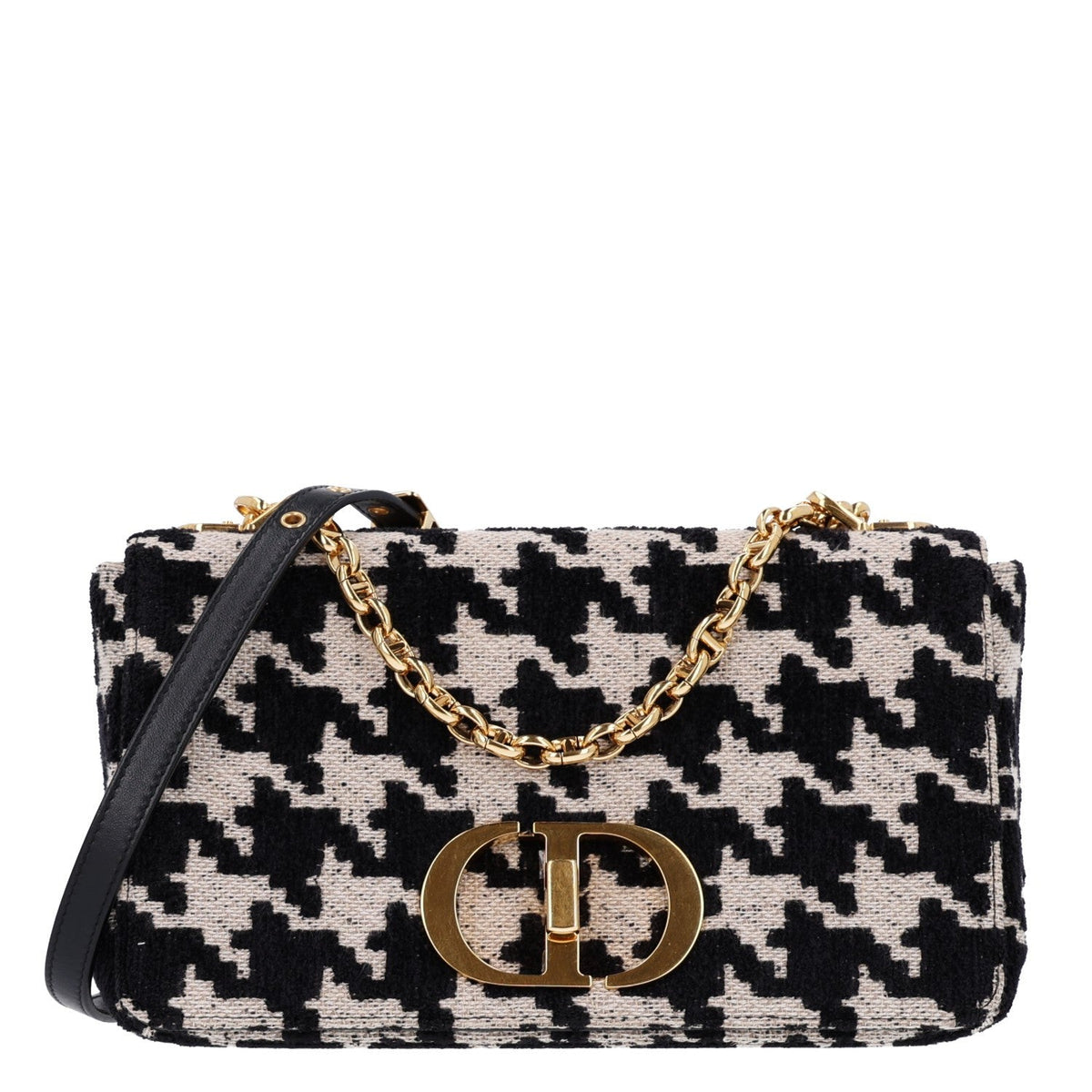 Technical Canvas Macro Houndstooth Medium Caro Bag Black White AT My store