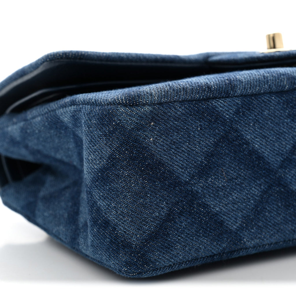 Printed Denim Quilted Small Double Flap Blue At My store