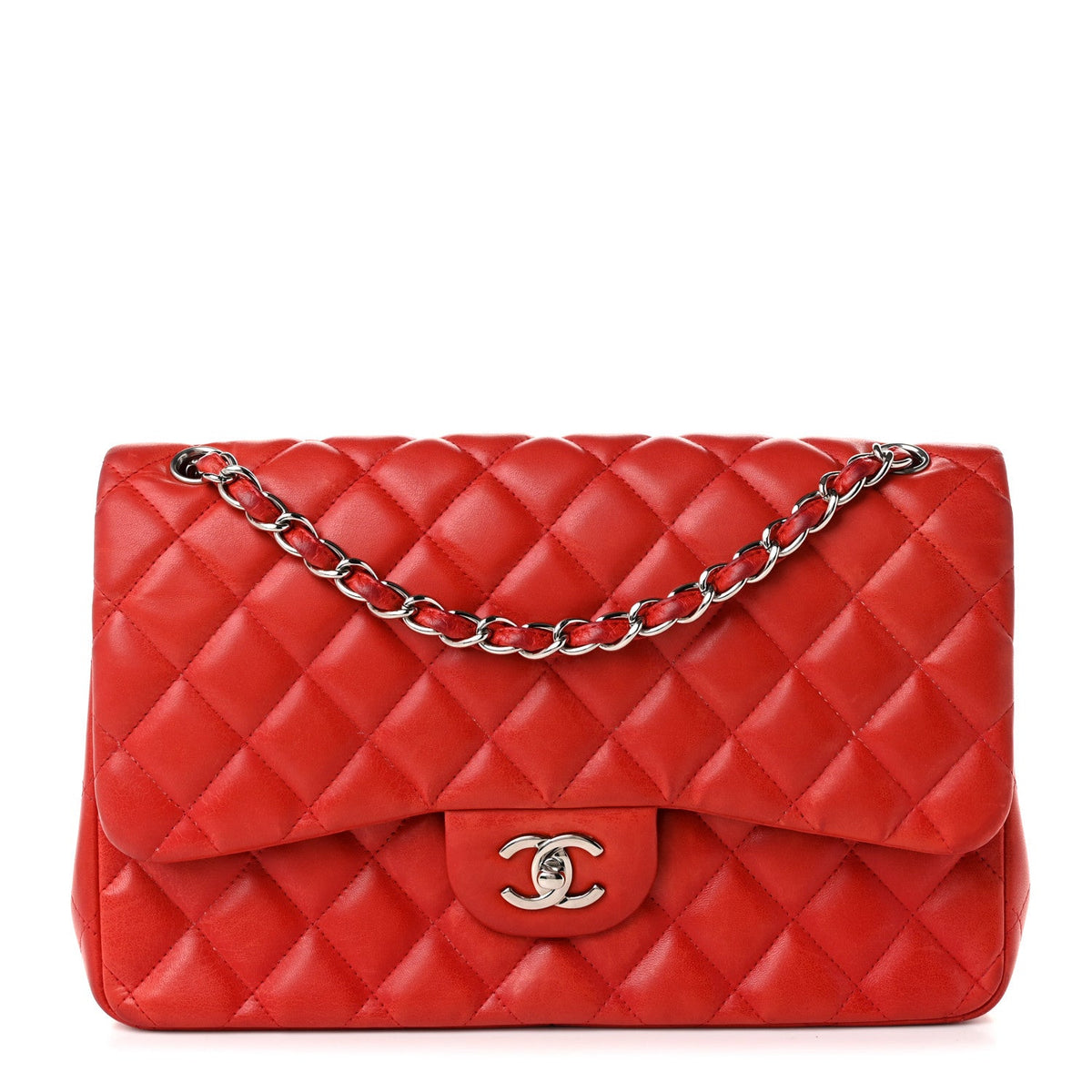 Lambskin Quilted Jumbo Double Flap Red At My store