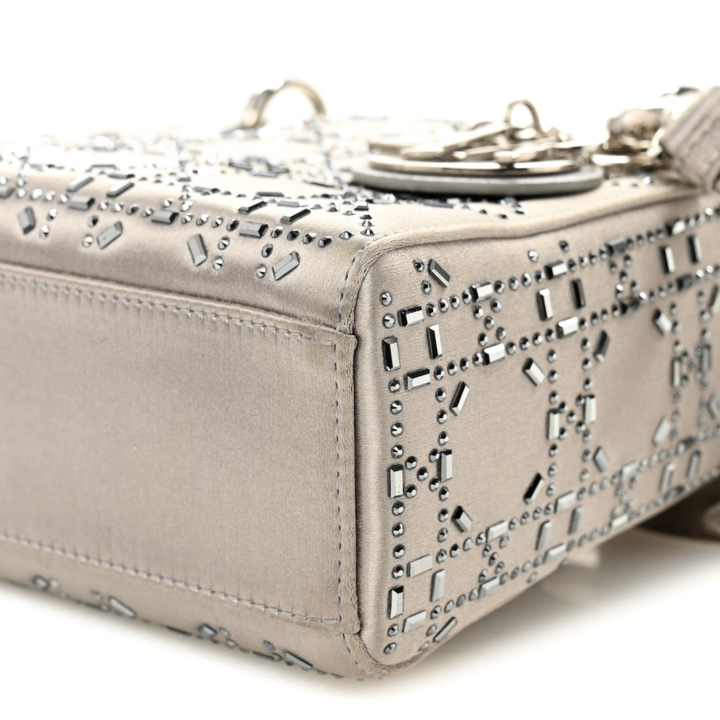Satin Crystal Cannage Mini Lady Dior Gray AT My store