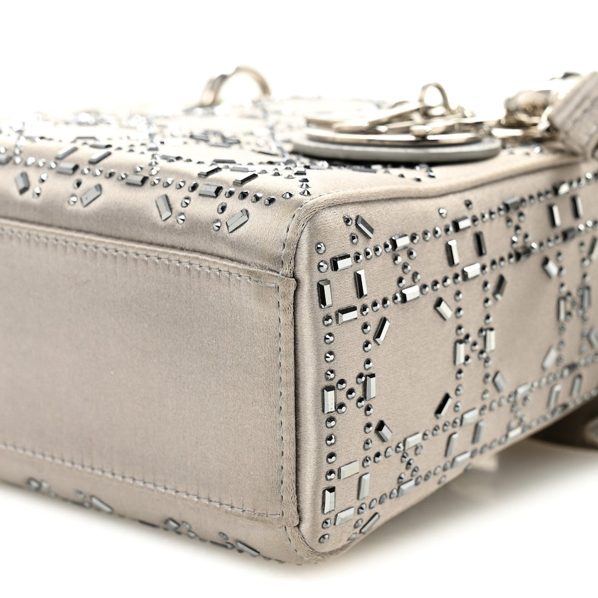 Satin Crystal Cannage Mini Lady Dior Gray AT My store