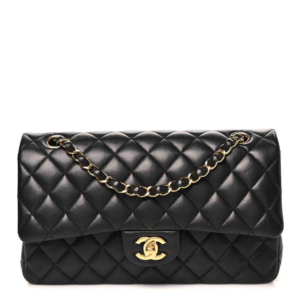 Lambskin Quilted Medium Double Flap Black At My store