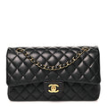 Lambskin Quilted Medium Double Flap Black At My store