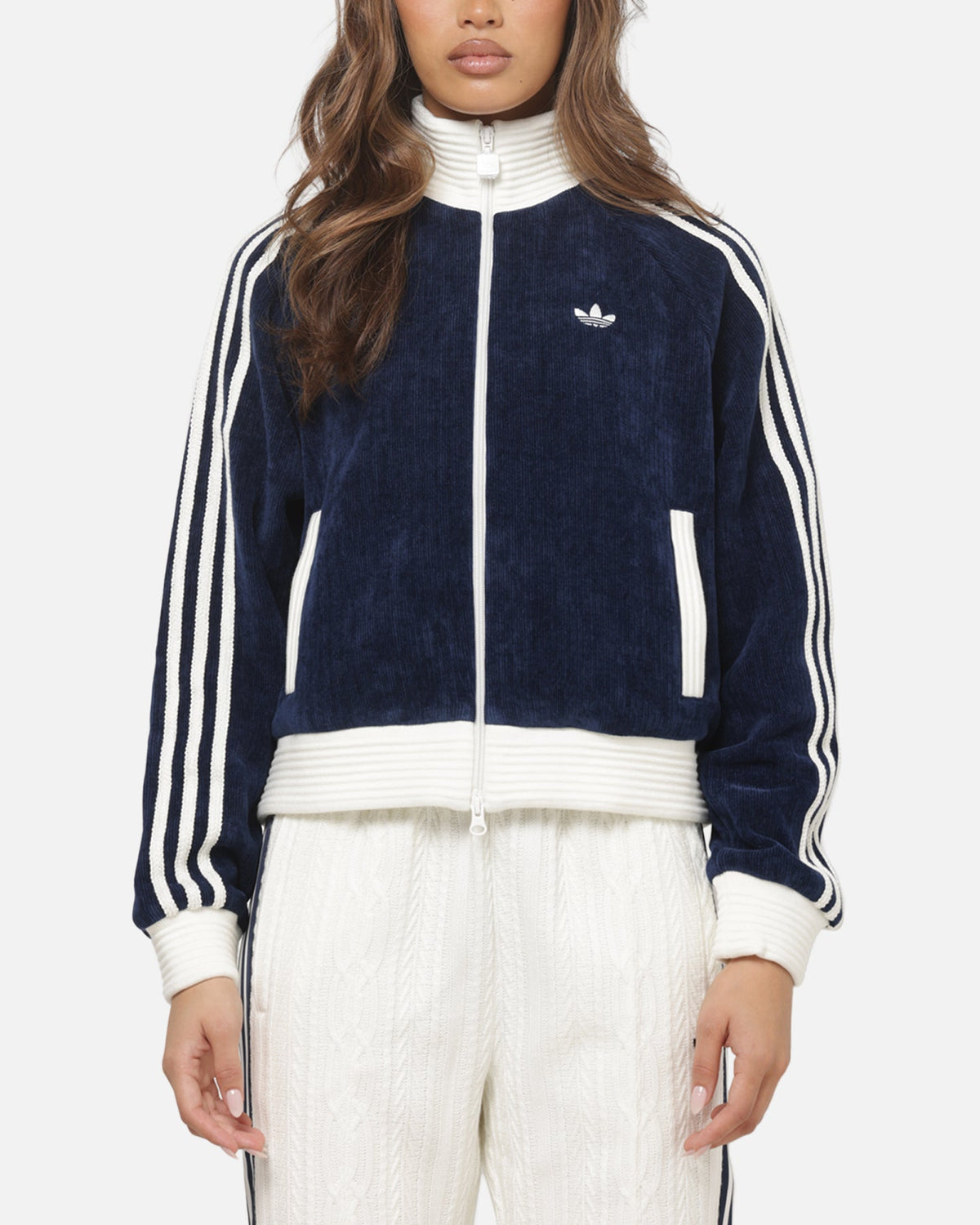 Best-Selling Adidas Women's Velour Knit Track Top Navy/Off White