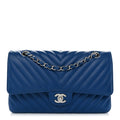 Caviar Chevron Quilted Medium Double Flap Blue At My store