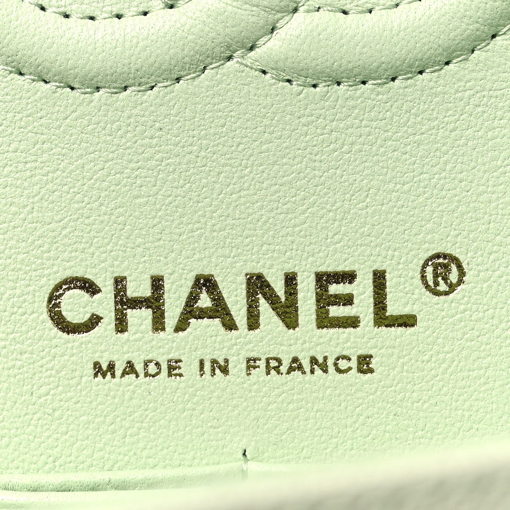 Caviar Quilted Small Double Flap Light Green At My store