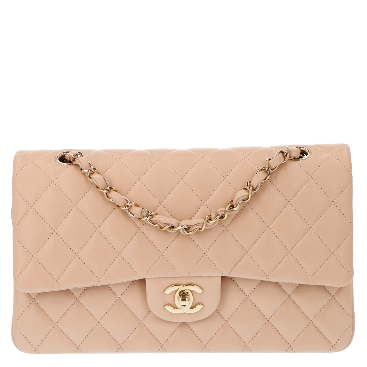 Lambskin Quilted Medium Double Flap Beige At My store