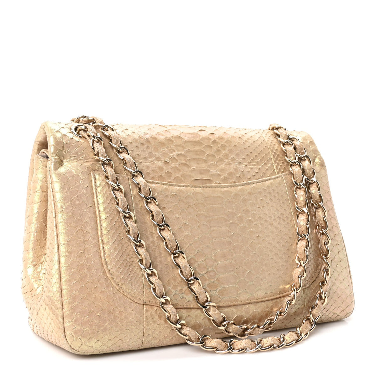 Metallic Snakeskin Jumbo Double Flap Light Beige At My store