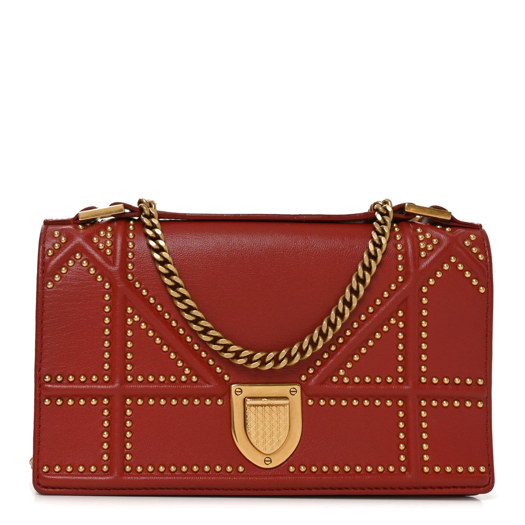 Calfskin Studded Diorama Flap Bag Red AT My store