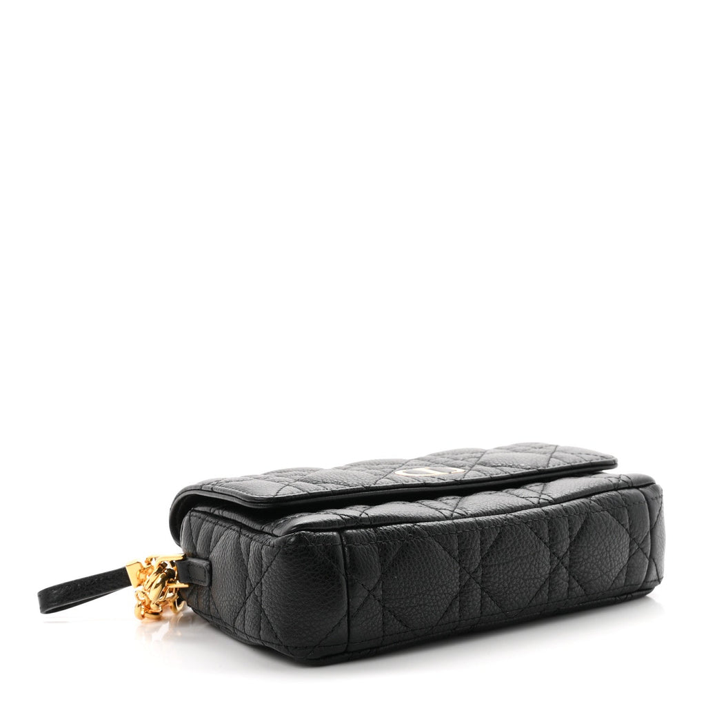 Supple Calfskin Cannage Caro Pouch With Chain  Black AT My store