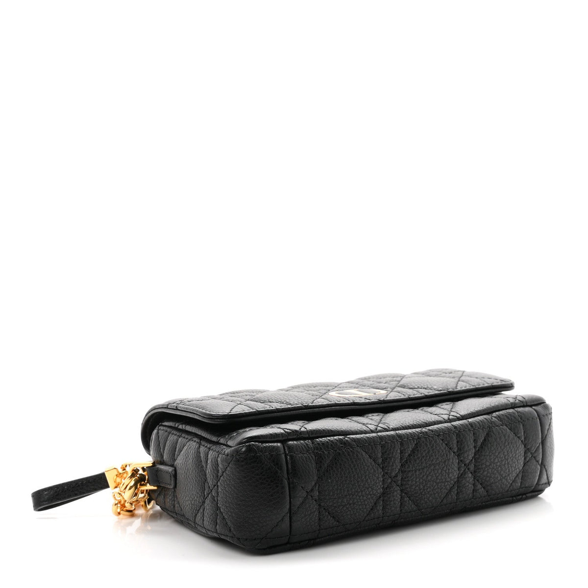 Supple Calfskin Cannage Caro Pouch With Chain  Black AT My store