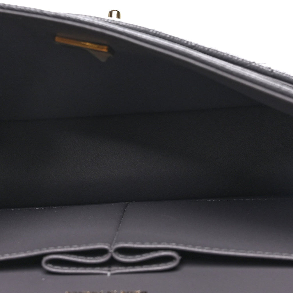 Caviar Quilted Medium Double Flap Dark Grey At My store