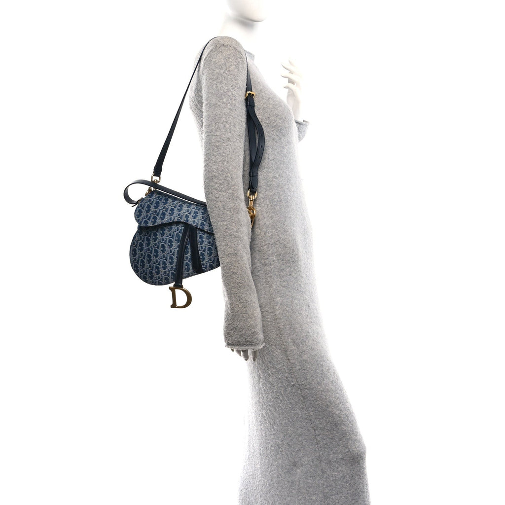 Denim Oblique Jacquard Saddle Bag With Strap Blue AT My store