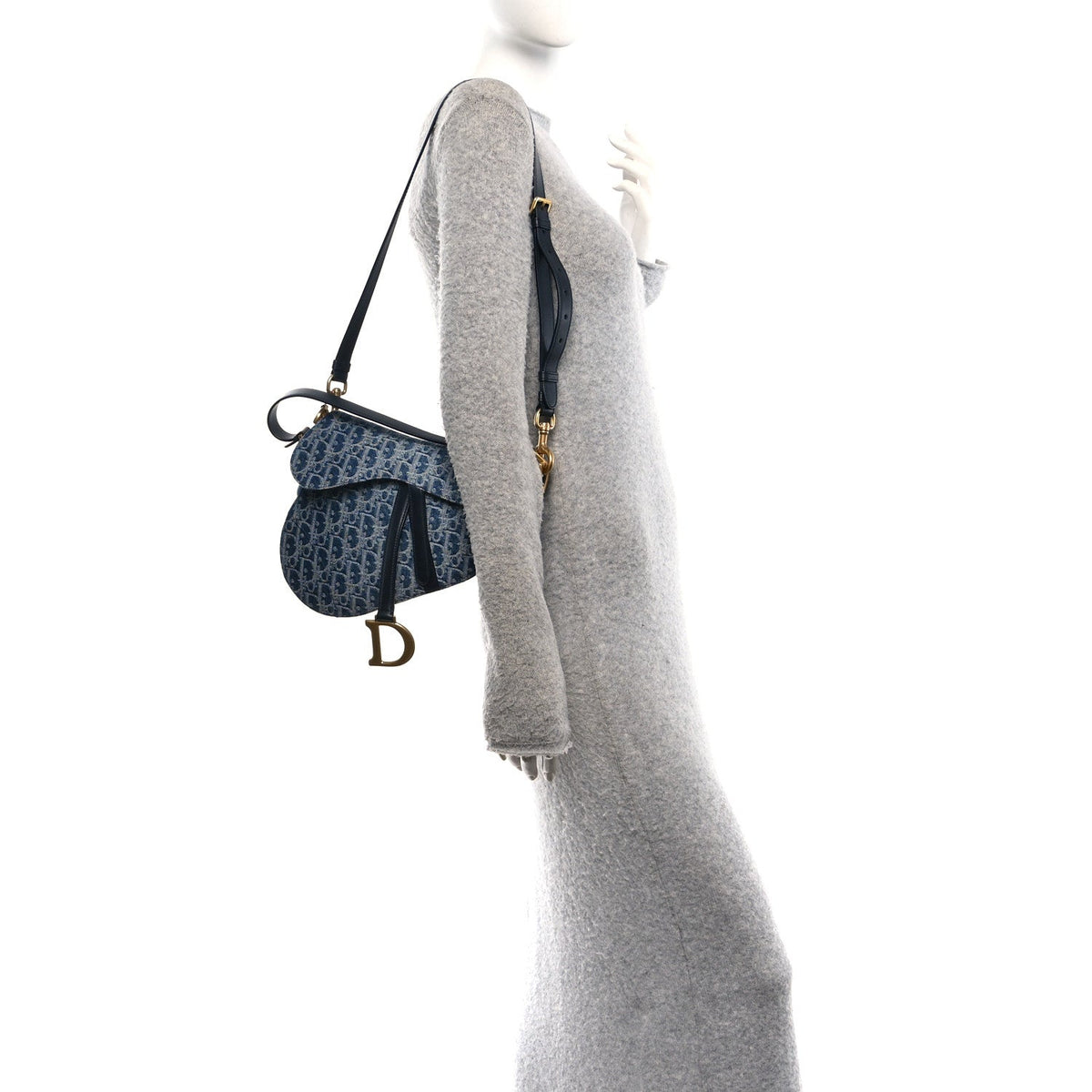 Denim Oblique Jacquard Saddle Bag With Strap Blue AT My store