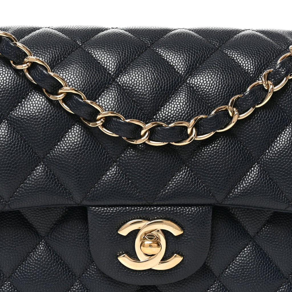 Caviar Quilted Small Double Flap Dark Navy At My store
