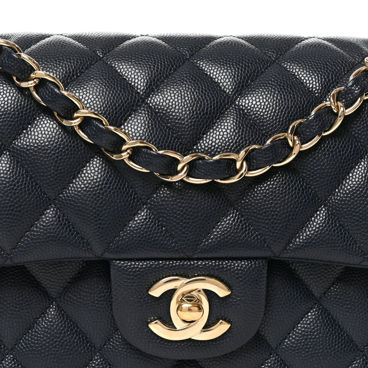 Caviar Quilted Small Double Flap Dark Navy At My store