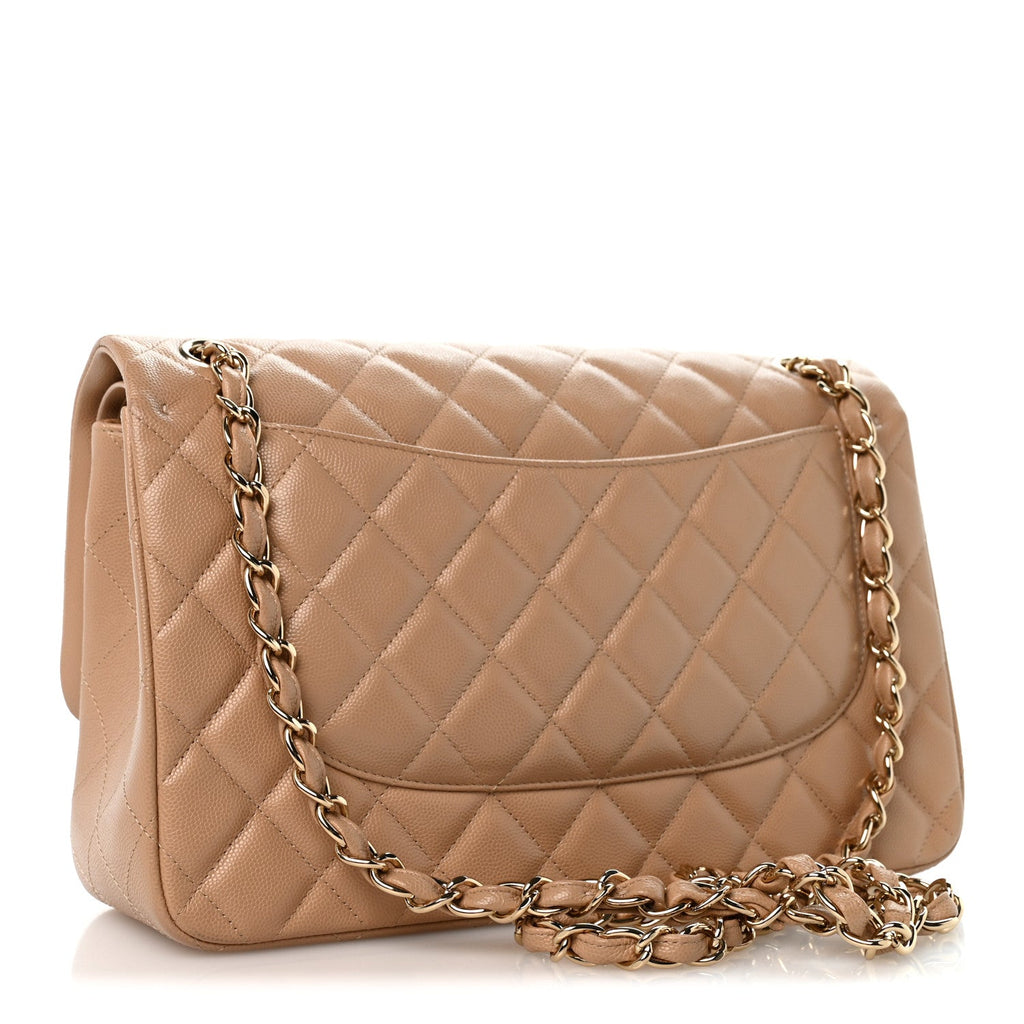 Caviar Quilted Jumbo Double Flap Beige Clair At My store