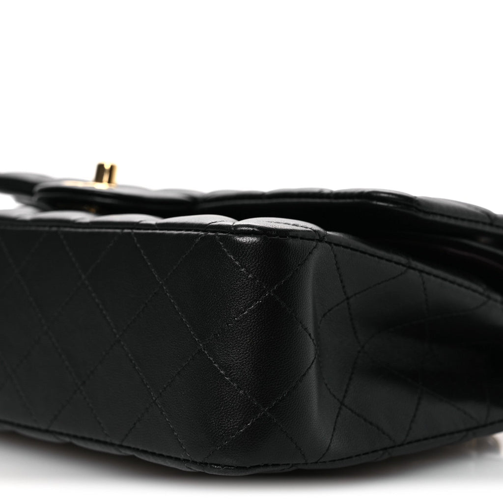 Lambskin Quilted Medium Double Flap Black At My store