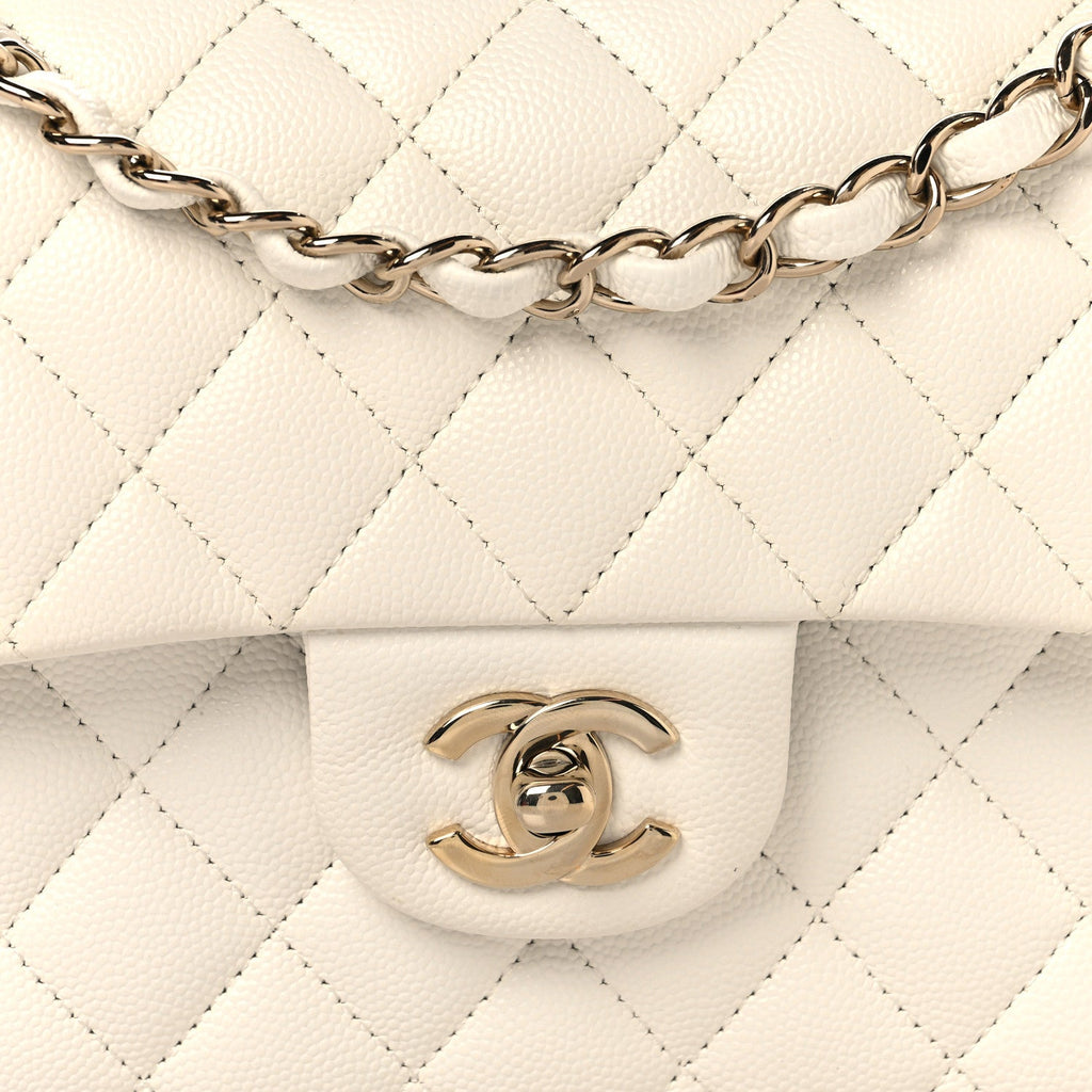 Caviar Quilted Small Double Flap White At My store