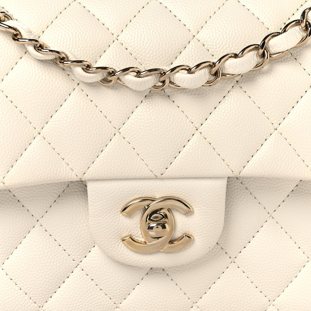 Caviar Quilted Small Double Flap White At My store