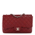 Caviar Quilted Jumbo Double Flap Dark Red At My store