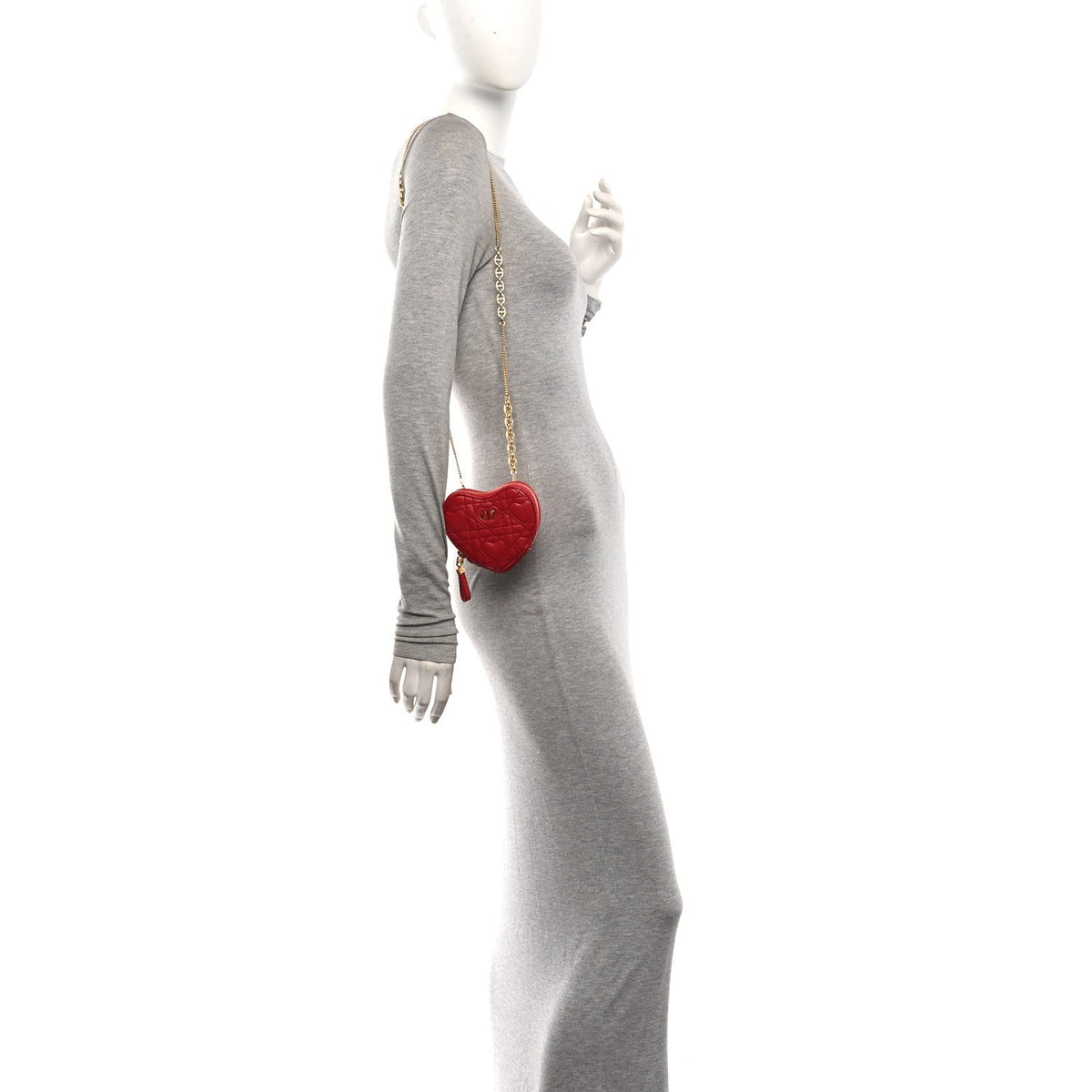 Calfskin Cannage Dioramour Caro Heart Pouch With Chain Bright Red AT My store