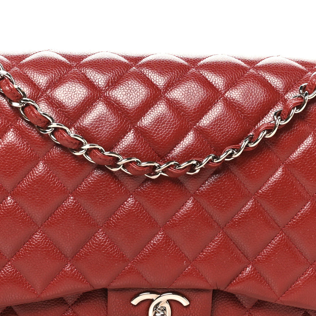 Caviar Quilted Maxi Double Flap Dark Red At My store
