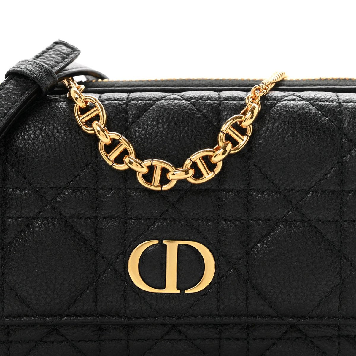 Supple Calfskin Cannage Caro Pouch With Chain  Black AT My store