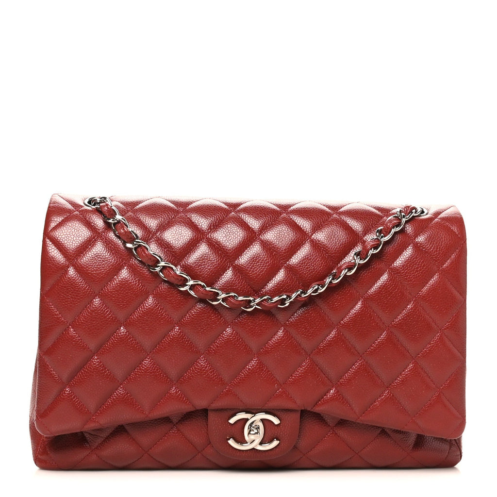 Caviar Quilted Maxi Double Flap Dark Red At My store