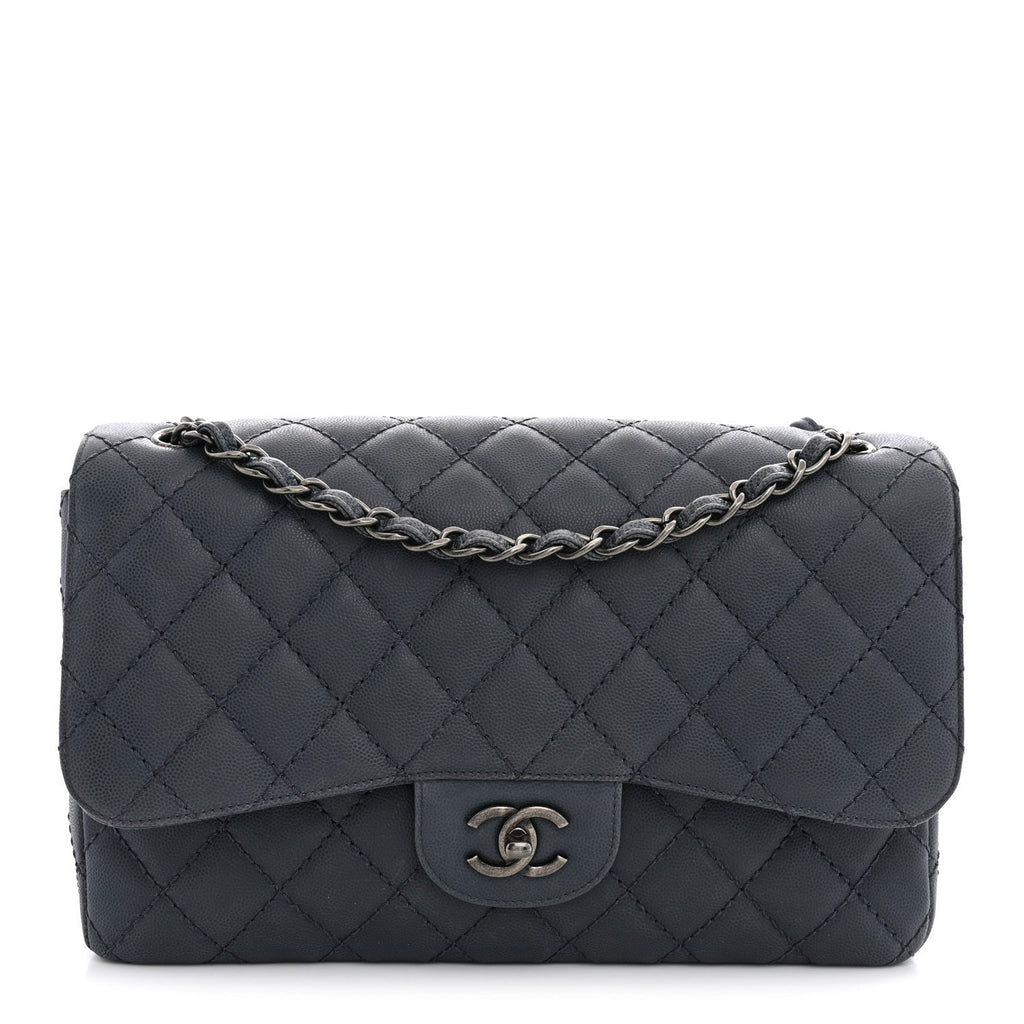 Washed Caviar Quilted Jumbo Double Flap Dark Grey At My store