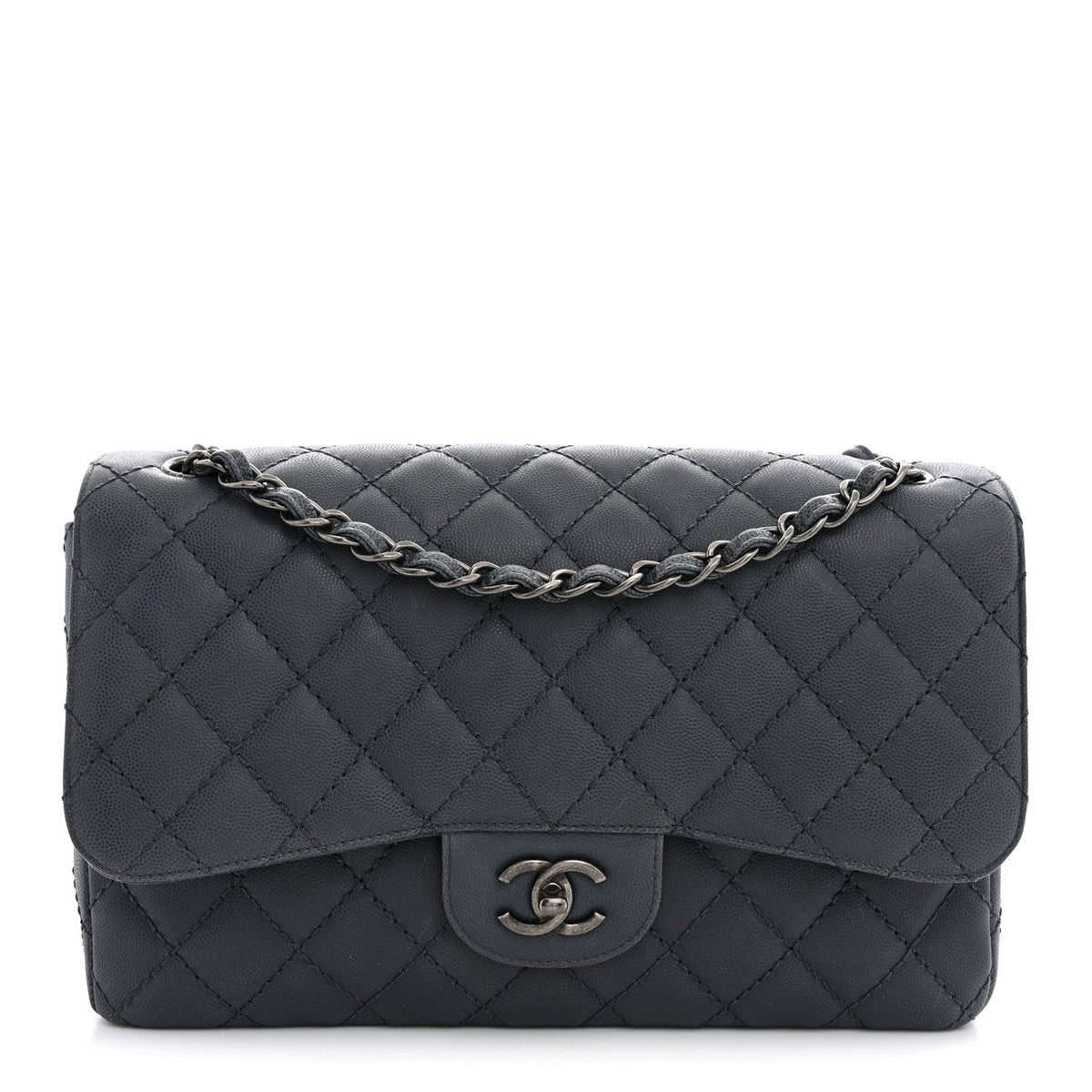 Washed Caviar Quilted Jumbo Double Flap Dark Grey At My store