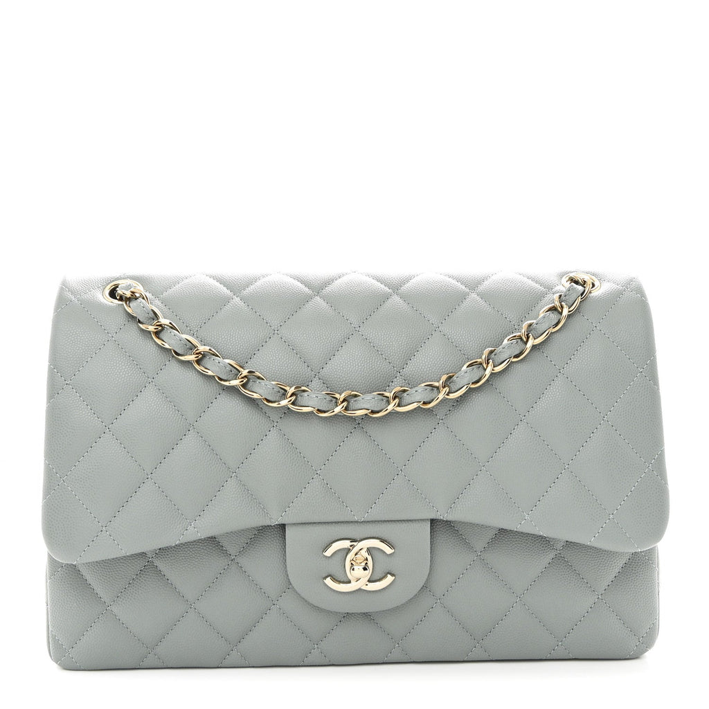 Caviar Quilted Jumbo Double Flap Light Blue At My store