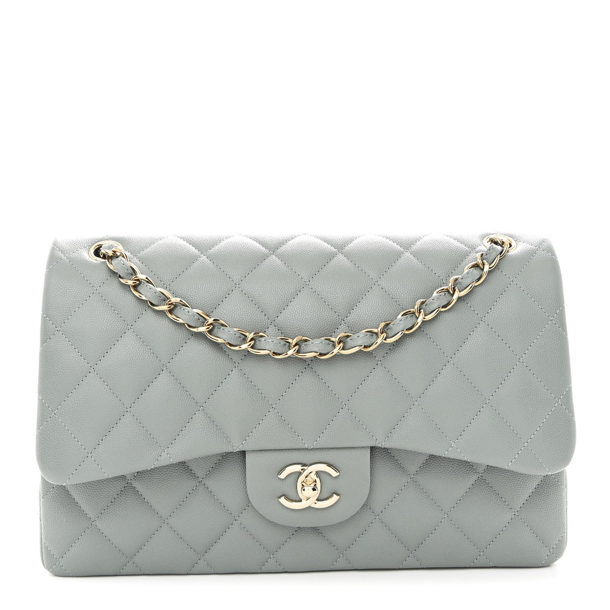 Caviar Quilted Jumbo Double Flap Light Blue At My store