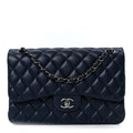 Lambskin Quilted Jumbo Double Flap Navy At My store