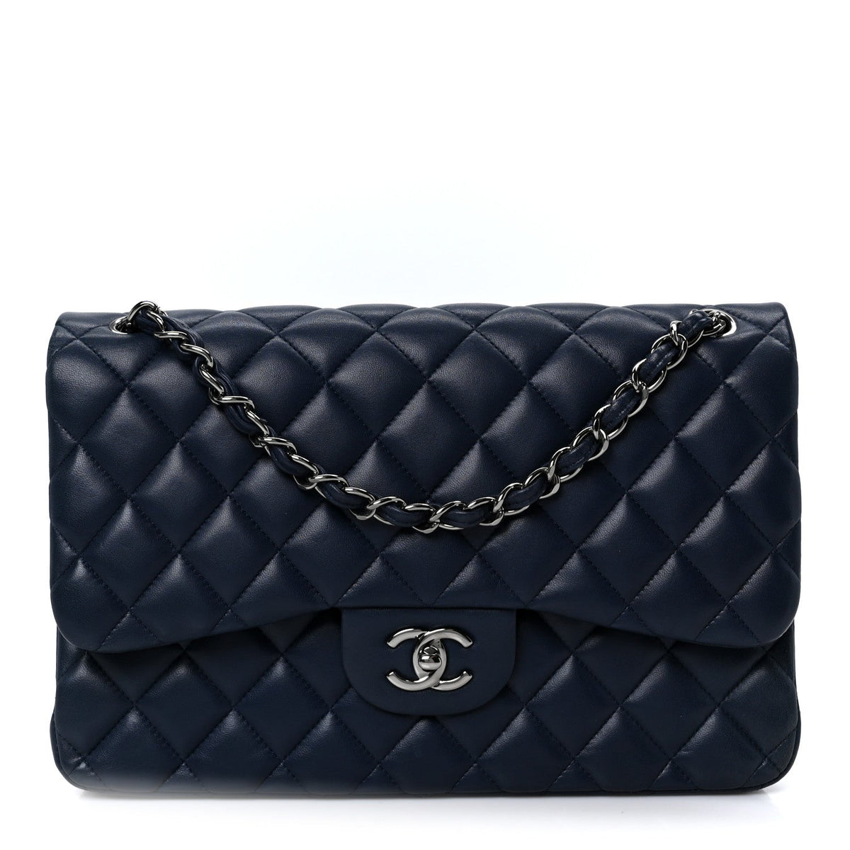 Lambskin Quilted Jumbo Double Flap Navy At My store