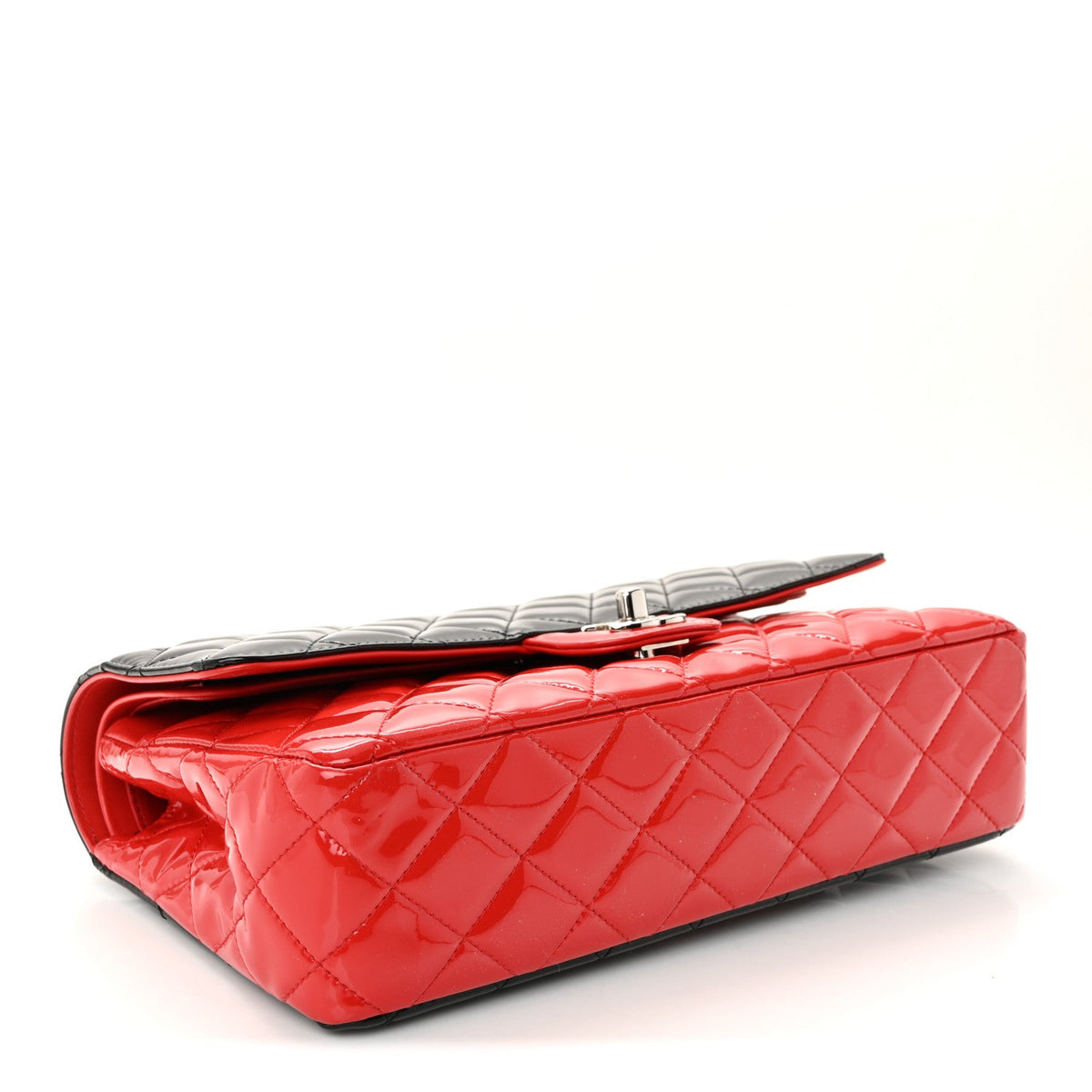 Patent Calfskin Quilted Bi-Color Medium Double Flap Black Red At My store