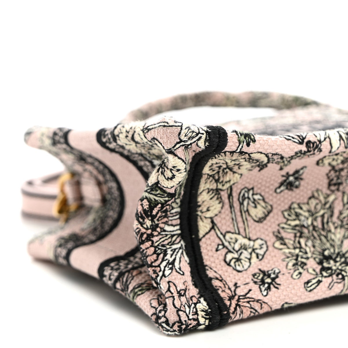 Canvas Embroidered Mini Book Tote With Strap Pink Multicolor AT My store