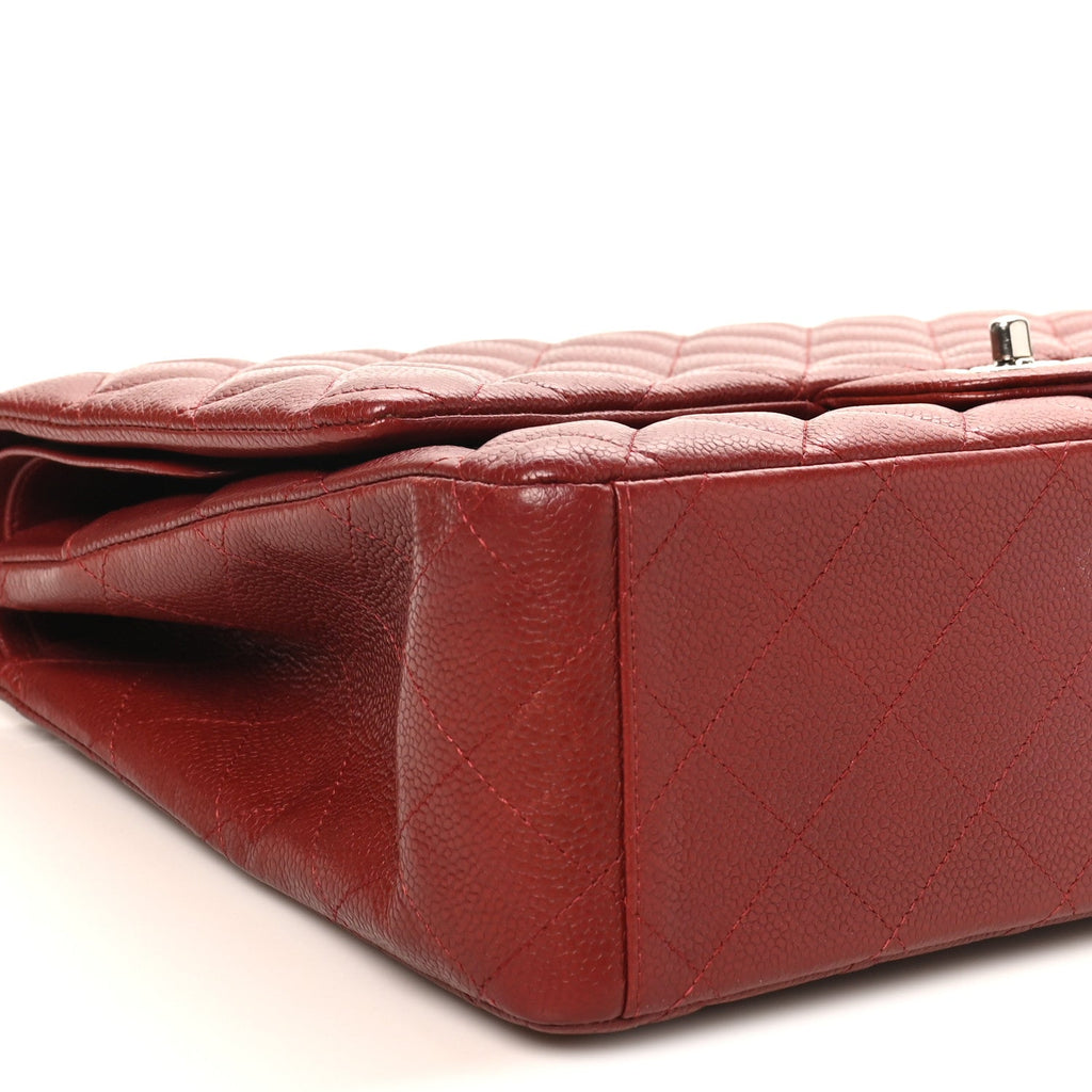 Caviar Quilted Maxi Double Flap Dark Red At My store