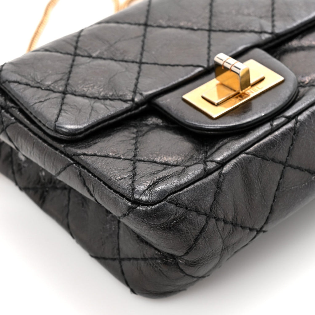 Glazed Calfskin Quilted Reissue Double Flap Clutch Black At My store
