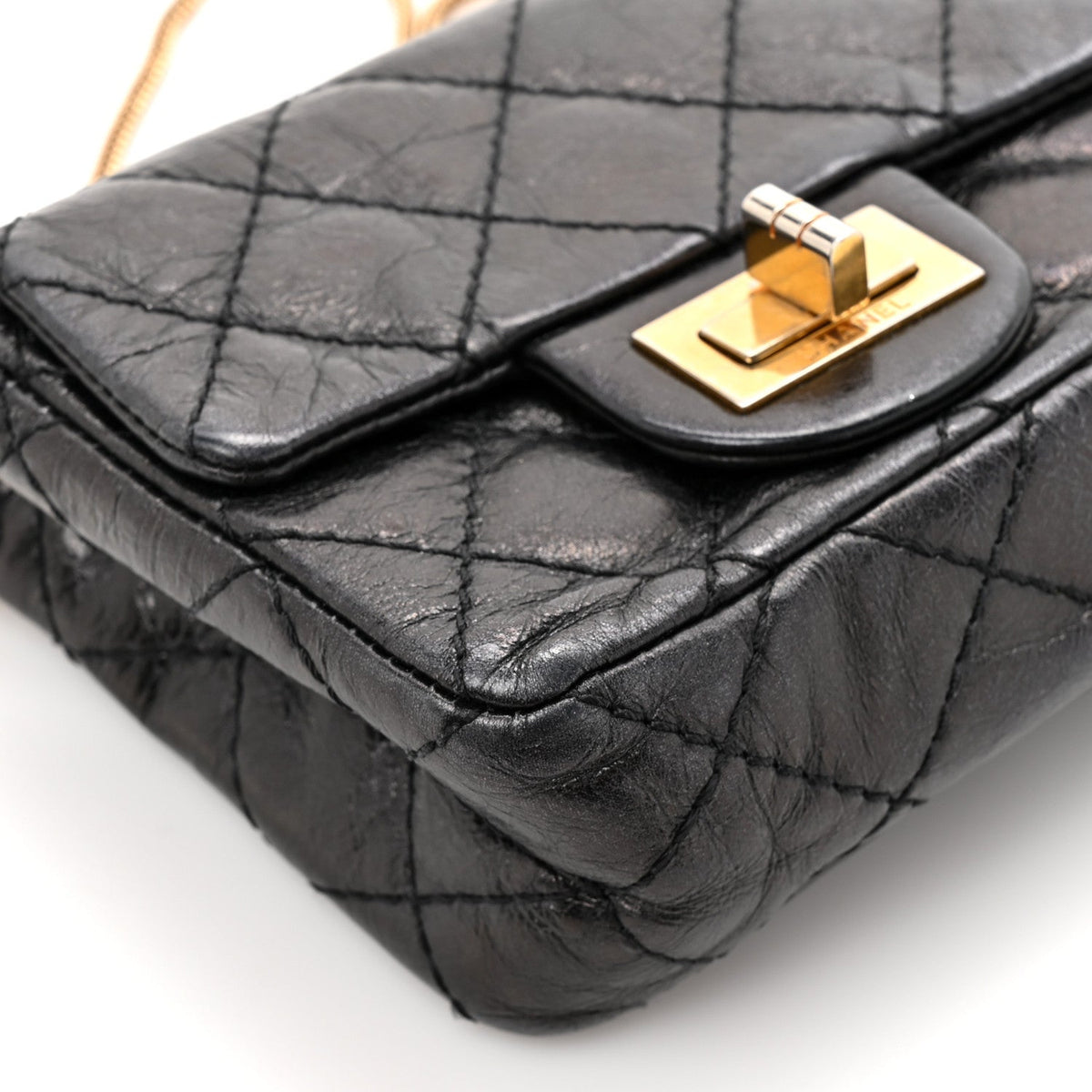 Glazed Calfskin Quilted Reissue Double Flap Clutch Black At My store