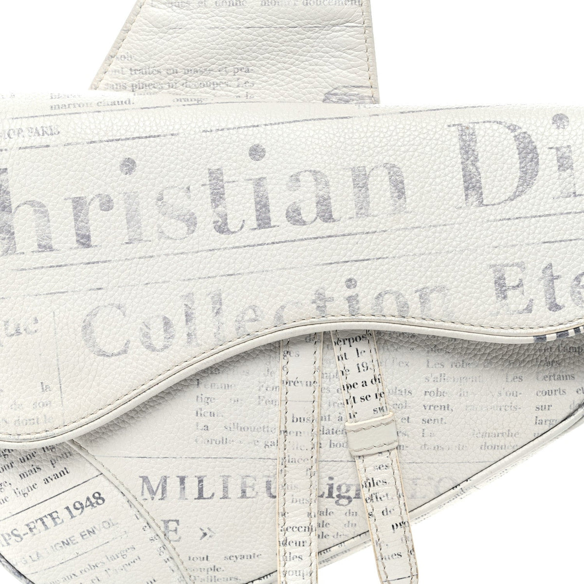 X Daniel Arsham Grained Calfskin Newspaper Print Saddle Bag White AT My store
