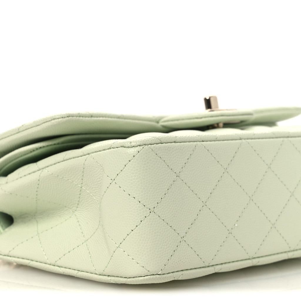 Caviar Quilted Small Double Flap Light Green At My store