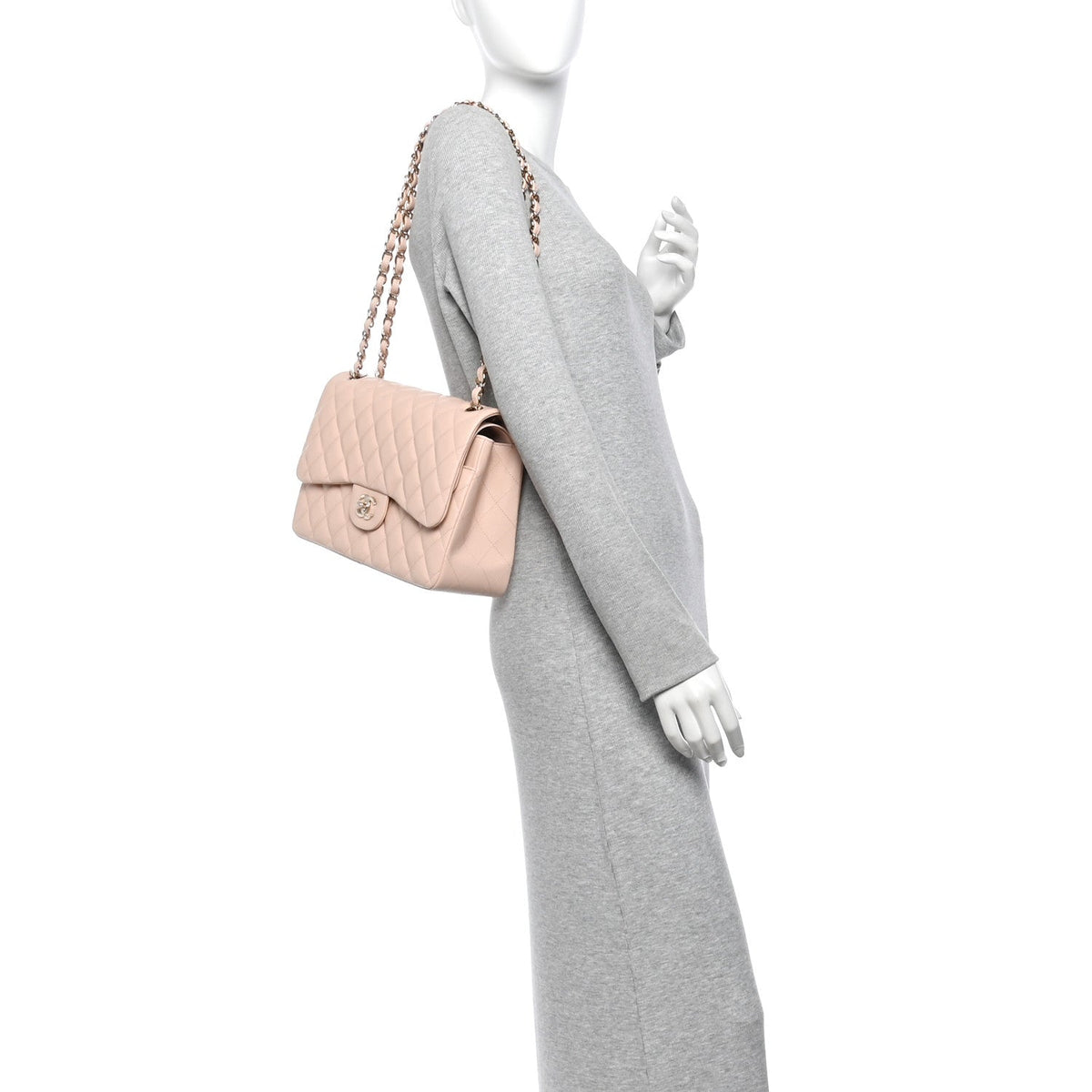 Caviar Quilted Jumbo Double Flap Light Beige At My store