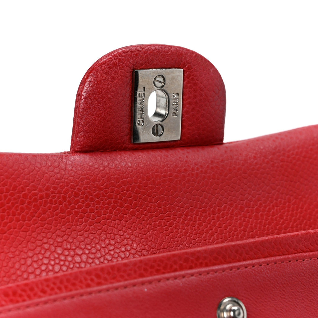 Caviar Quilted Medium Double Flap Red At My store