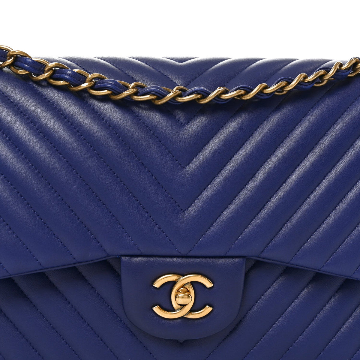 Lambskin Chevron Quilted Jumbo Double Flap Navy Blue At My store